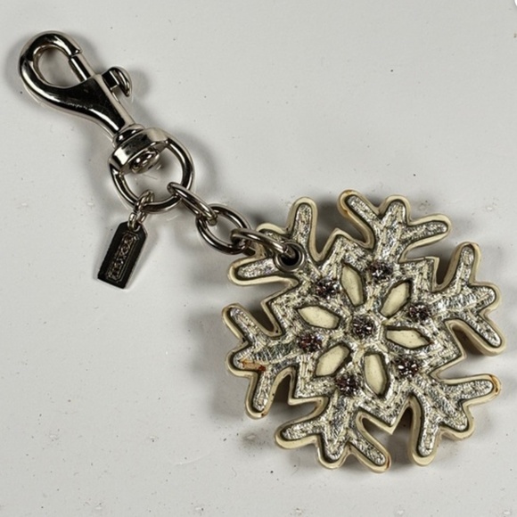 Coach Vintage Silver and Cream Snowflake Keychain with Crystals leather. - Picture 1 of 6